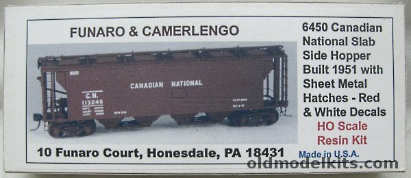 Funaro & Camerlengo 1/87 40' 4 Bay 1951 Covered Hopper Canadian National - with Sheet Metal Hatches Resin HO Craftsman Kit, 6450 plastic model kit